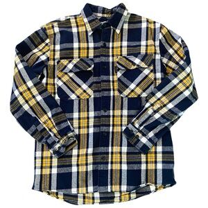 Five Brother Heavy Weight Flannel Mens M Button Down Shirt Yellow Navy Plaid